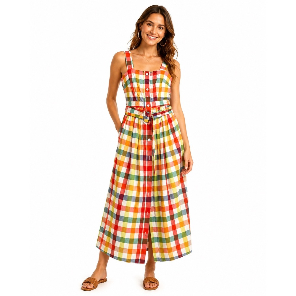 NWT Christopher John Rogers Target Rainbow Gingham Midi Dress Belted Multi Sz 0